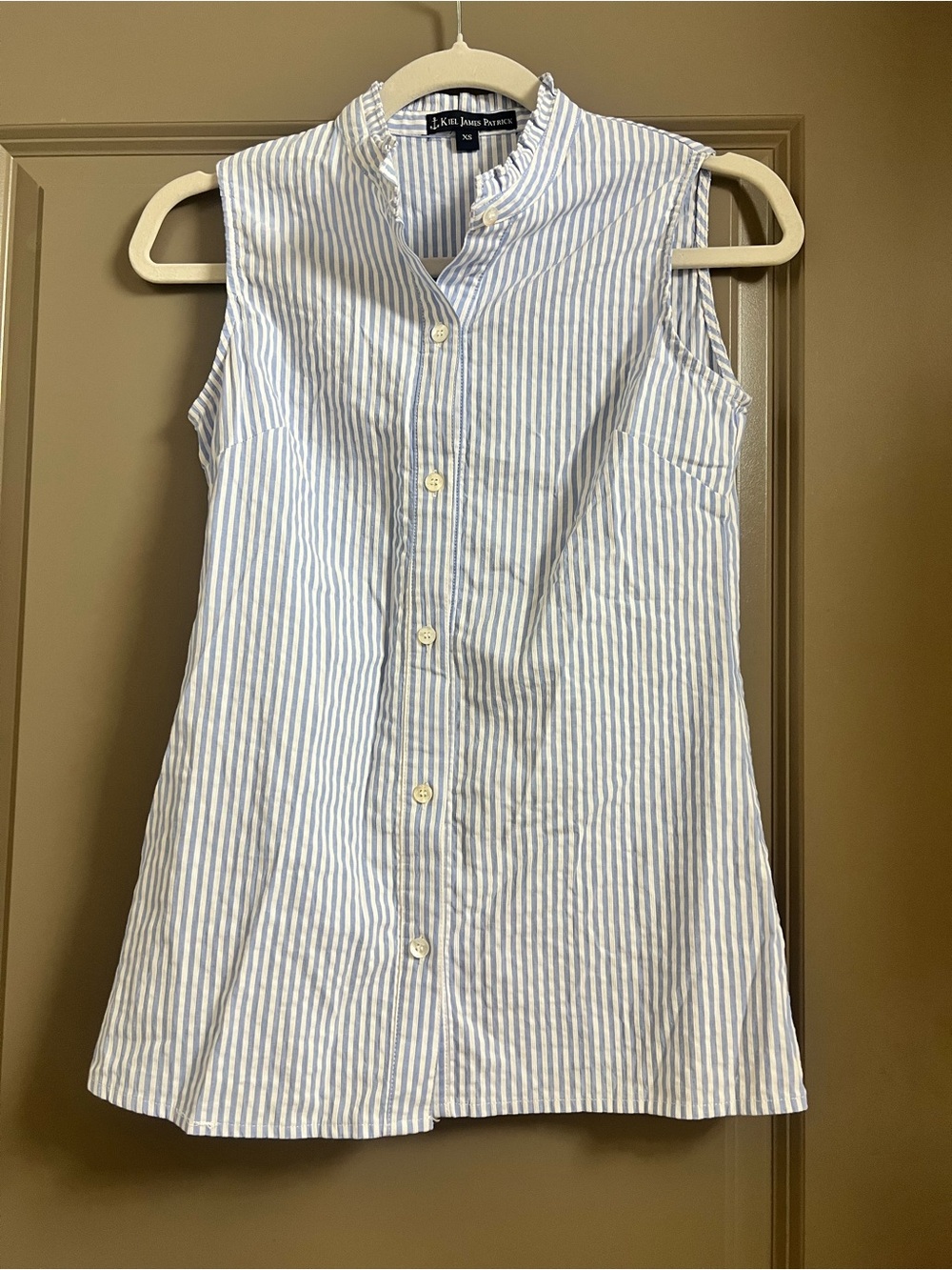 Kiel James Patrick Striped Cotton Sleeveless Top XS Blue White